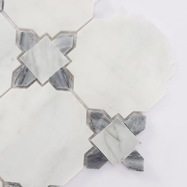 White and Gray Marble Mosaic Tile with Classic Geometric Pattern
