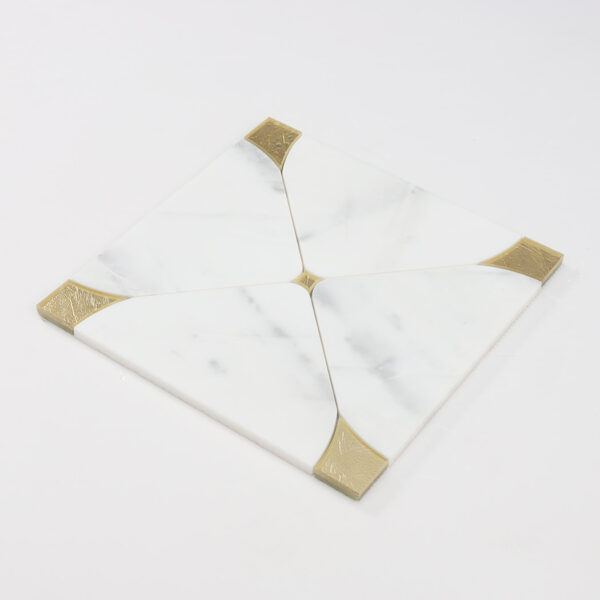 White Marble Gold Glass Waterjet Mosaic Backsplash Bathroom Tile