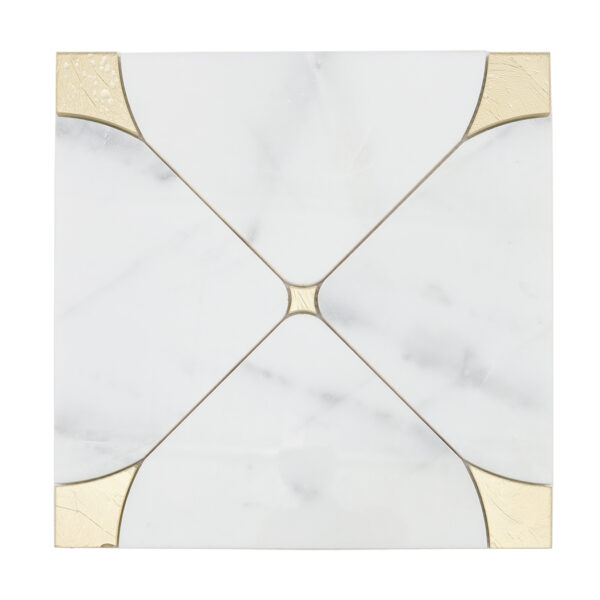 White Marble Gold Glass Waterjet Mosaic Backsplash Bathroom Tile