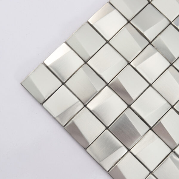 angled-view-silver-3d-mosaic-tile-corner-0 Small Brushed Silver 3D Stainless Steel Mosaic Tiles