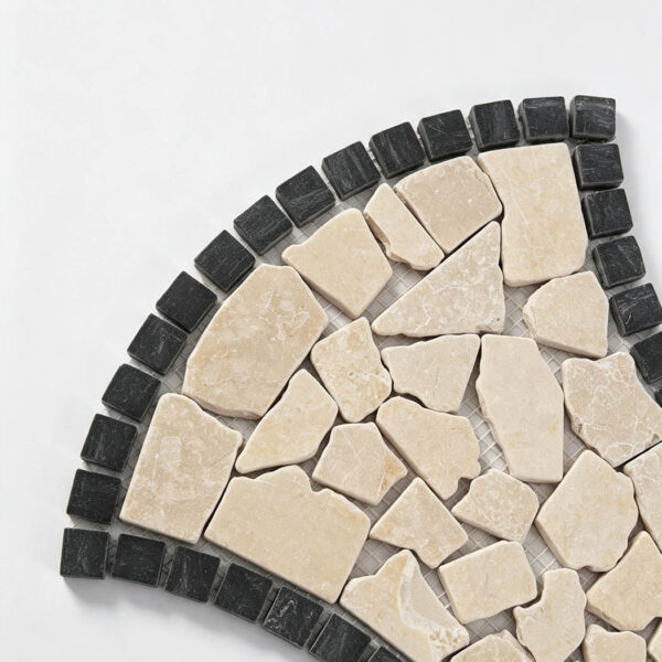 Beige Black Bow Tie Shaped Marble Pebble Mosaic Floor Tile