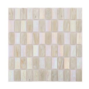 Beige and White Iridescent Checkered Rectangular Mosaic Tile
