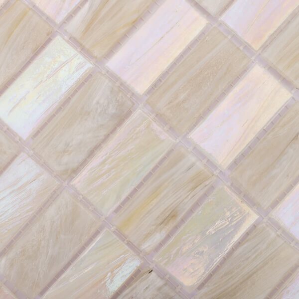 beige-white-checkered-rectangular-tile-surface-close-up Beige and White Iridescent Checkered Rectangular Mosaic Tile