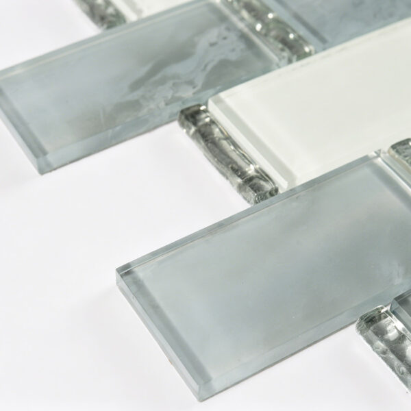 beveled-gray-white-glass-subway-tile-close-up Gray White Glass Subway Mosaic Tile Bathroom Vanity Wall Mosaic