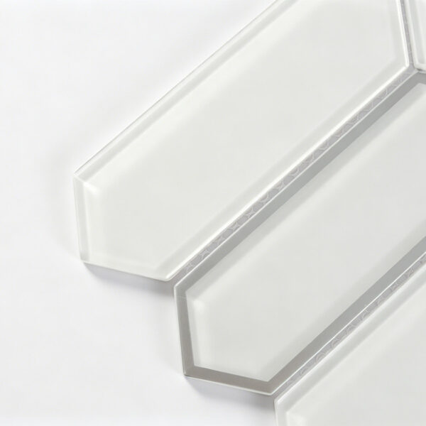 beveled-white-glass-elongated-hexagon-close-up White Elongated Hexagon Glass Tile Shower Mosaic
