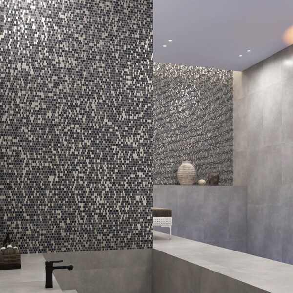 bfca5314b2154420be410a4dff0b35c4 Dark Grey Gold Poil Mixed Micro Glass Mosaic Picket Tiles