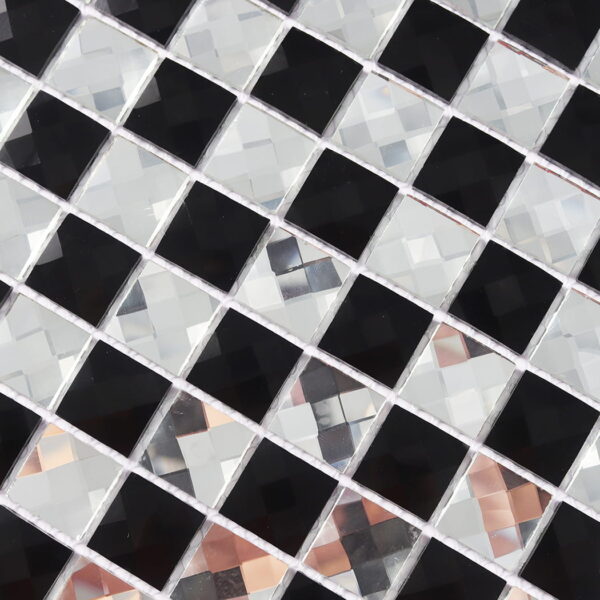 Black and Silver Mirror Glass Checkerboard Mosaic Tile