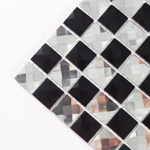 Black and Silver Mirror Glass Checkerboard Mosaic Tile