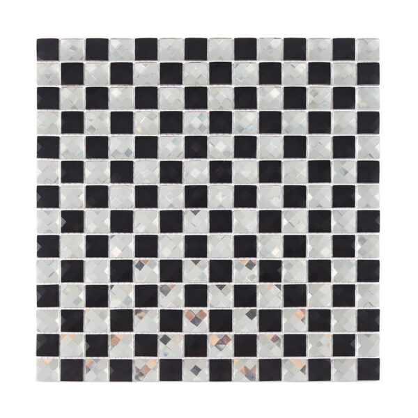 Black and Silver Mirror Glass Checkerboard Mosaic Tile