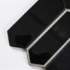 black-beveled-picket-glass-tile-silver-frame-detail Black Picket Glass Mosaic Tile With White Veining And Silver Frames