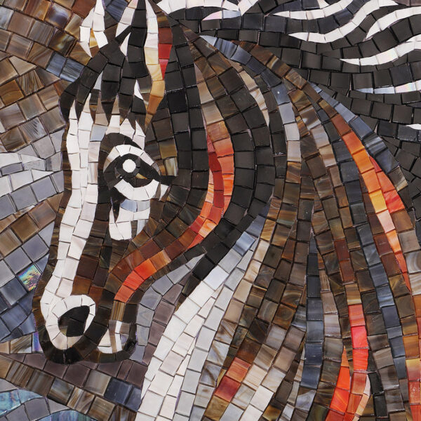 Handmade Horse Glass Mosaic Mural Tile with Red and Gray Background for Feature Walls