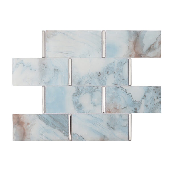 blue-gray-glass-mosaic-subway-tile-sheet Coastal Blue Glass Subway Wall Mosaic Tile Shower Niches, Laundry Rooms and Wet Bars
