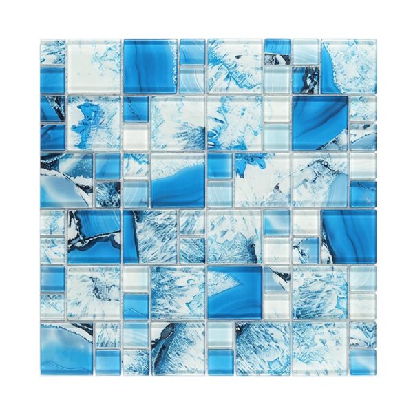 blue-ocean-ink-square-glass-mosaic-sheet Blue White Mixed Square Glass Tile Kitchen Backsplash and Vanity Wall Mosaic