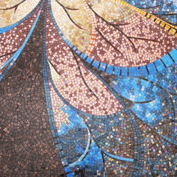blue-pink-abstract-flower-mosaic-mural-detail Blue Floral Glass Mosaic Mural Tile for Artistic Feature Walls