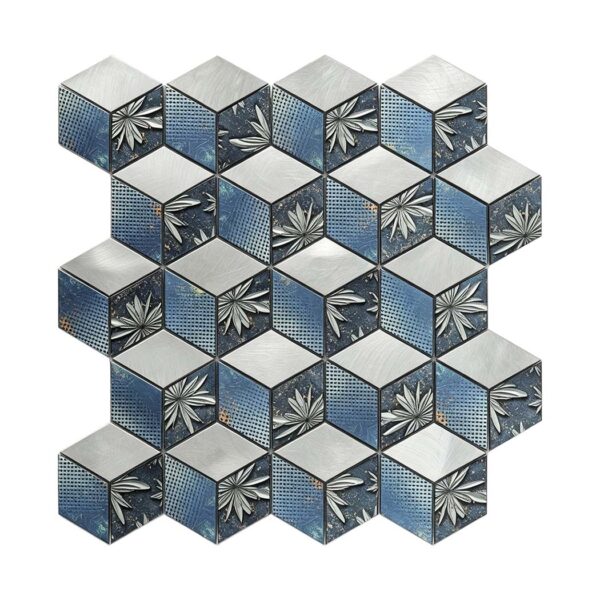 blue-silver-floral-hexagon-aluminum-mosaic-tile Blue Silver Hexagon Aluminum Mosaic Tile