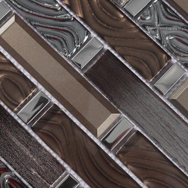bronze-gray-glass-linear-mosaic-detail Brown Linear Glass Wall Lounge Feature Wall Tile