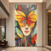 Handmade Butterfly Woman Face Mosaic Wall Mural for Interior Feature Wall
