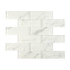 clean-white-marble-glass-subway-mosaic-panel White Glass Subway Bathroom Tile With Light Gray Marble Line Detail
