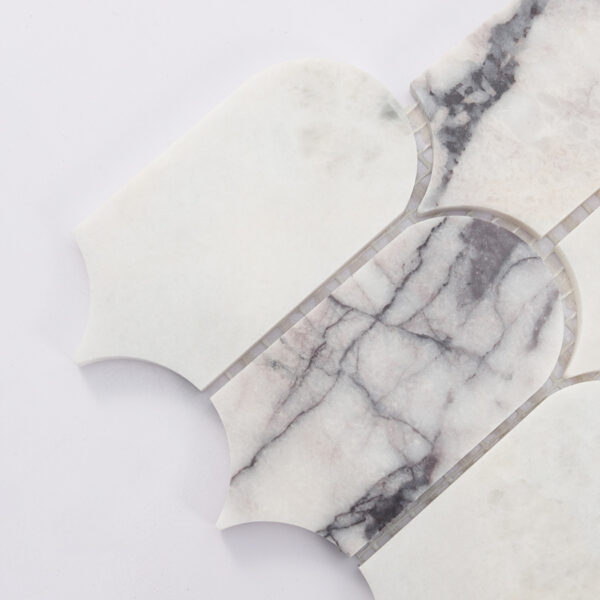 White Elongated Scale Marble Exotic Stone Mosaic Tile with Gray Veins