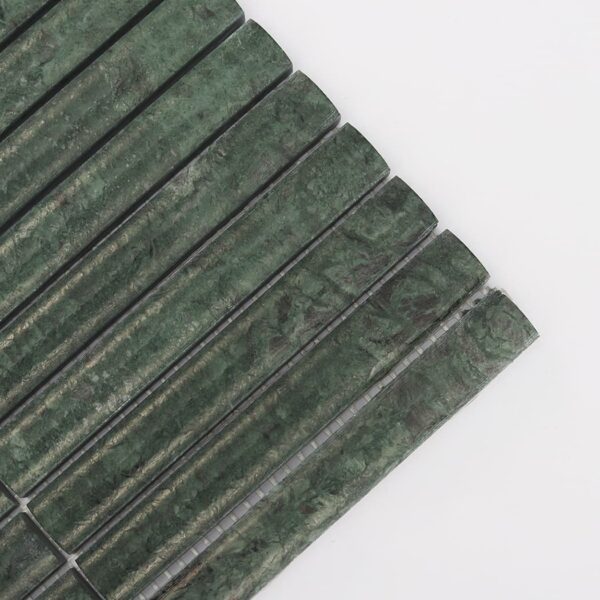 close-up-of-green-marble-pencil-tile-texture Dark Green Fluted Marble Kit Kat Wall Tile Bathroom Mosaic