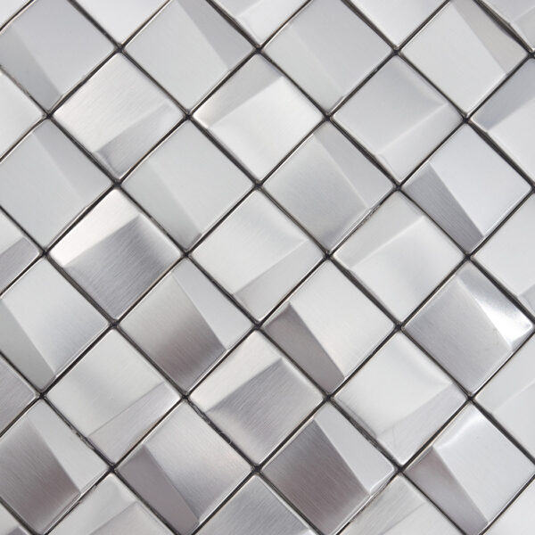 close-up-silver-3d-square-mosaic-texture-0 Small Brushed Silver 3D Stainless Steel Mosaic Tiles