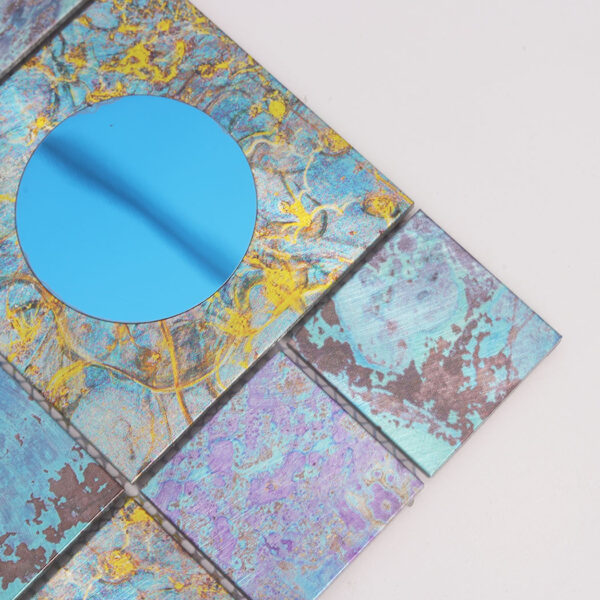 Blue Aluminum Metal Wall Mosaic Tile with Mirror Glass Circular Accent