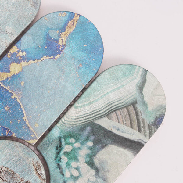 corner-close-up-of-blue-marble-texture-aluminum-tiles Blue Long Fish Scale Aluminum Mosaic Wall Tile for Decorative Backdrop