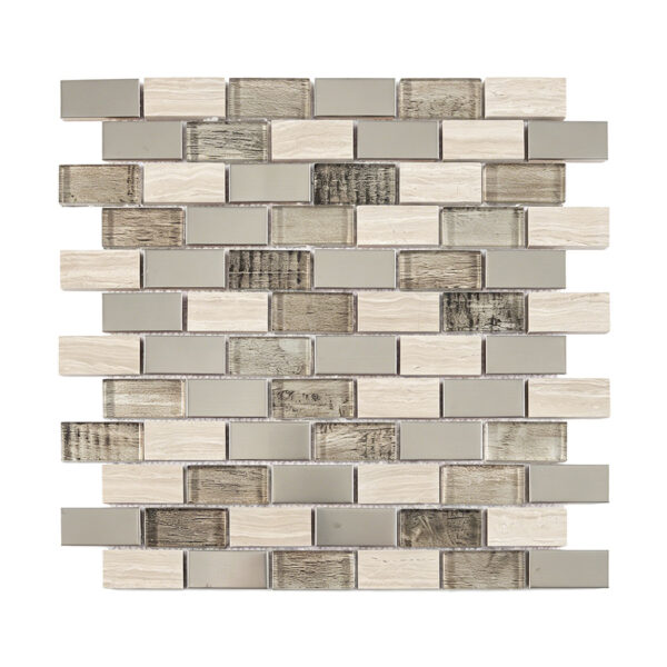 cream-gray-stone-glass-metal-subway-mosaic-tile-sheet Cream Gray Stone Glass Metal Wall Subway Mosaic Tile