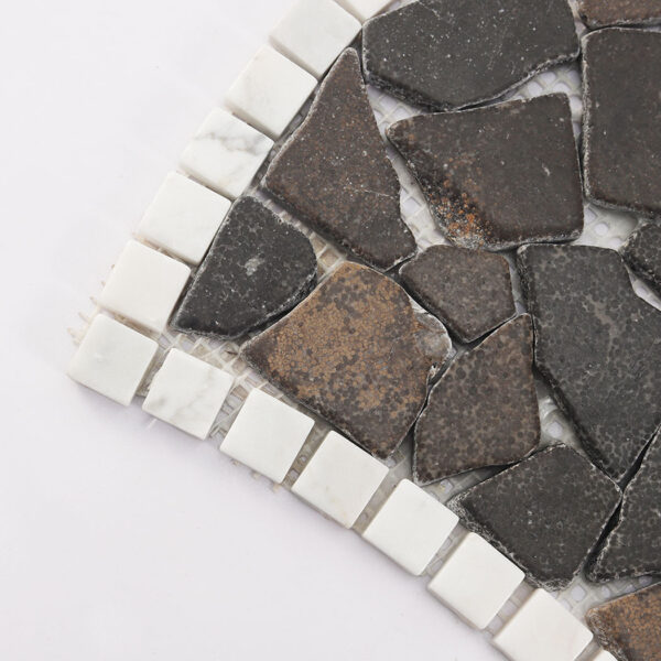 Dark Brown Irregular Broken Marble Mosaic Tile with White Border