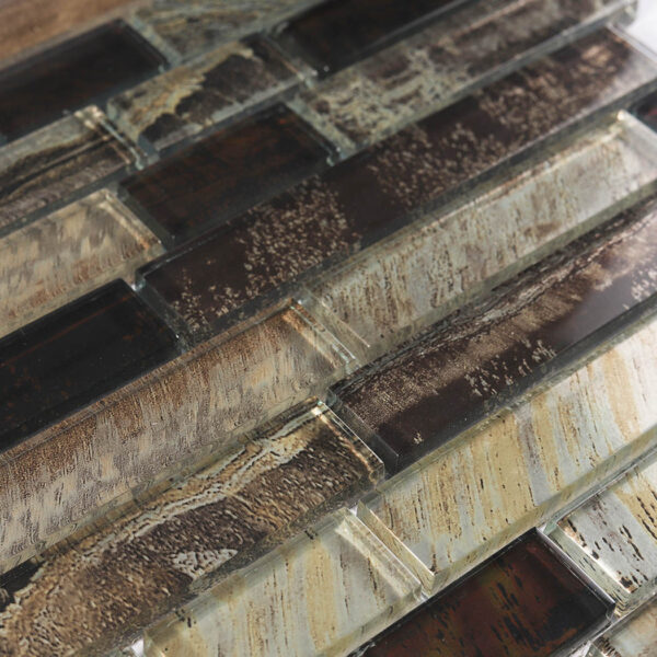 Amber Brown Glass Linear Mosaic Tile