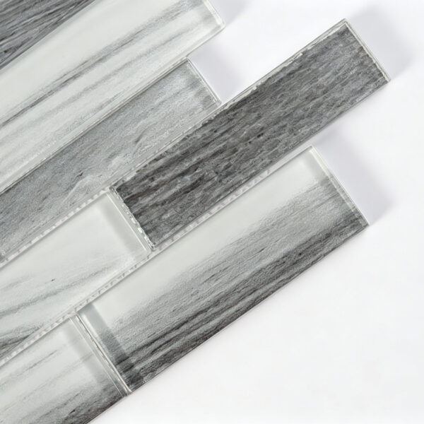 Gray White Linear Glass Mosaic Tile