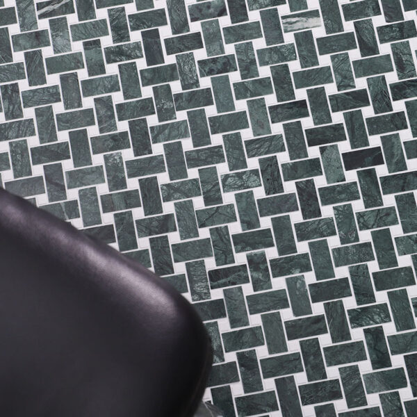 dark-green-marble-basketweave-mosaic-tile-detail-jpg Verde Green Basketweave Marble Mosaic Tiles