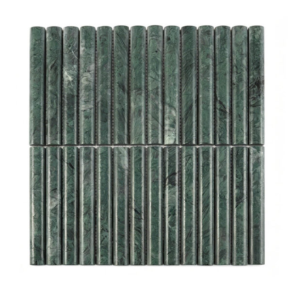 Dark Green Half Round Fluted Vertical Linear Marble Mosaic Tile