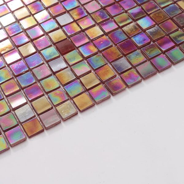 Dark Red Iridescent Kitchen Backsplash Square Glass Mosaic Tile