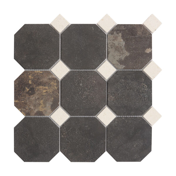 Dark Brown Octagon Marble Mosaic Tile with White Dot Inserts