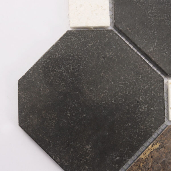 Dark Brown Octagon Marble Mosaic Tile with White Dot Inserts