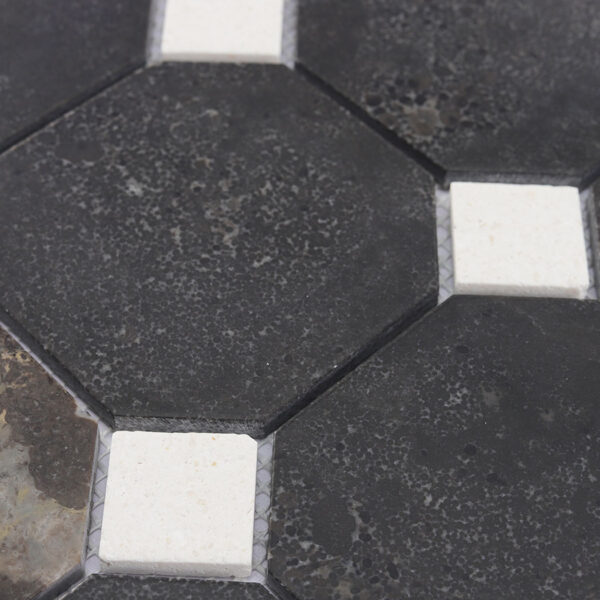 Dark Brown Octagon Marble Mosaic Tile with White Dot Inserts