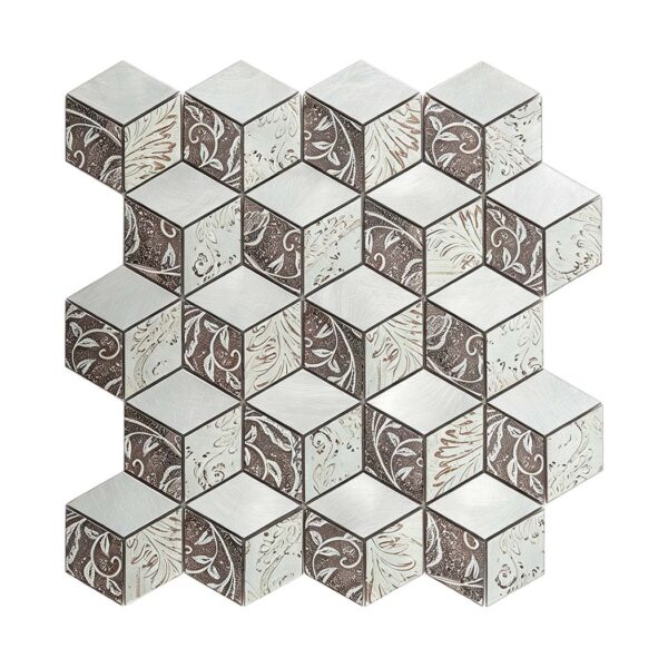 3D Cube Metallic Mosaic Aluminum Backsplash Tile