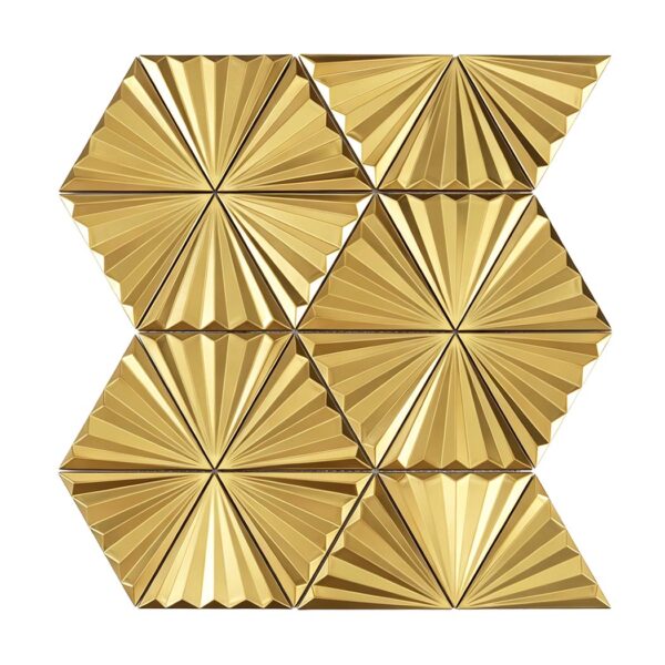 Gold 3D Fan Triangle Metal Kitchen Backsplash Wall Mosaic Tile