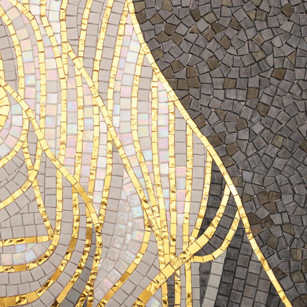 Abstract Gray and Gold Mountain Glass Mosaic Mural Tile for Bathroom Wall