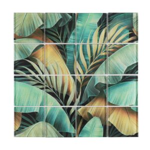Green Gold Tropical Leaf Glass Wall Mosaic for Modern Washroom Tiles