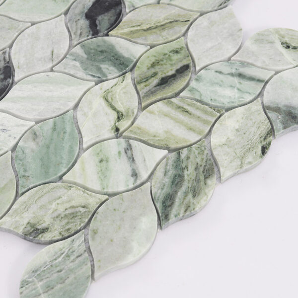 green-leaf-marble-mosaic-thickness-view Ming Green Polished Marble Leaf Mosaic Tile