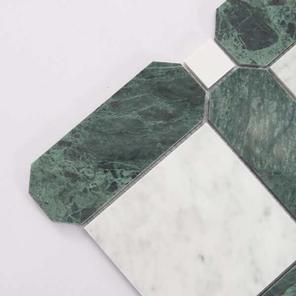 green-marble-frame-and-white-square-tile-detail White and Green Framed Square Marble Mosaic Tile