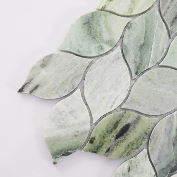 green-marble-leaf-mosaic-edge-detail Ming Green Polished Marble Leaf Mosaic Tile