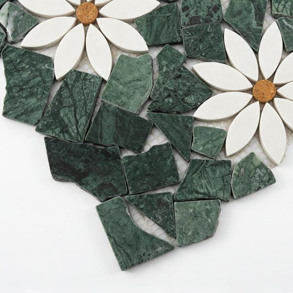 Verde Guatemala Green and White Floral Marble Tile