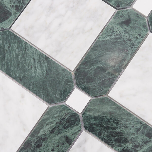 green-white-marble-framed-square-surface-detail White and Green Framed Square Marble Mosaic Tile