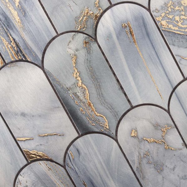 Grey Blue Fish Scale Aluminum Mosaic Backsplash, Accent Wall Tile