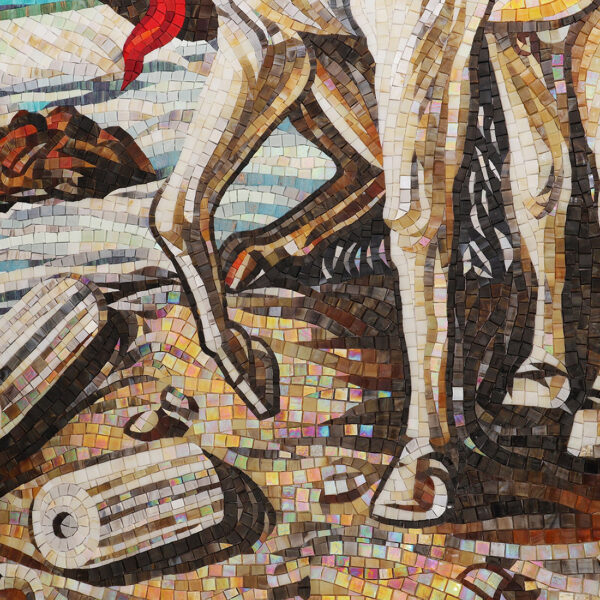 Handmade Horse Glass Mosaic Mural Tile with Red and Gray Background for Feature Walls