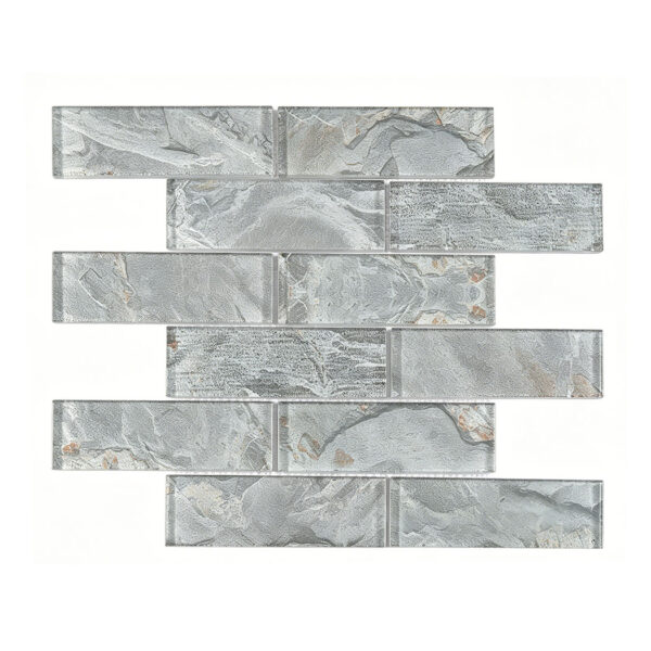 interlocking-slate-grey-and-warm-earth-tone-glass-mosaic-tile-sheet Premium Slate Grey Glass Subway Tile for Residential and Commercial Wall Decor