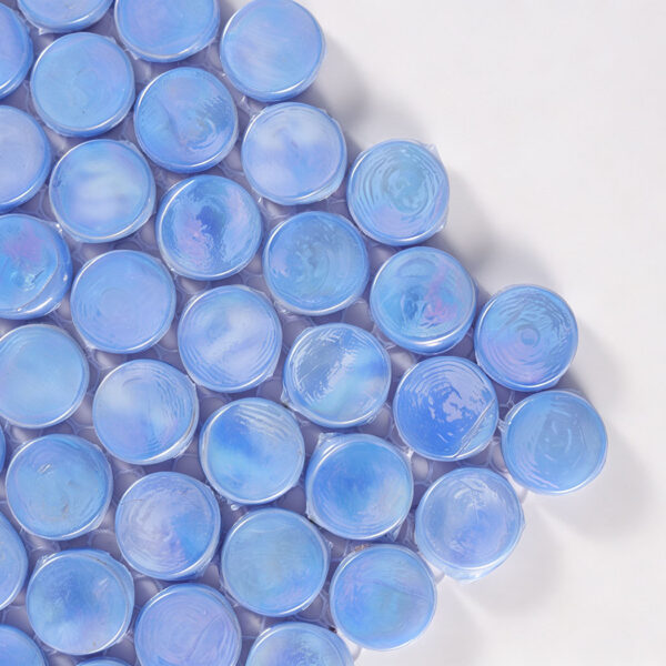 Light Blue Iridescent Round Glass Mosaic Pools, Showers and Backsplashes Tile